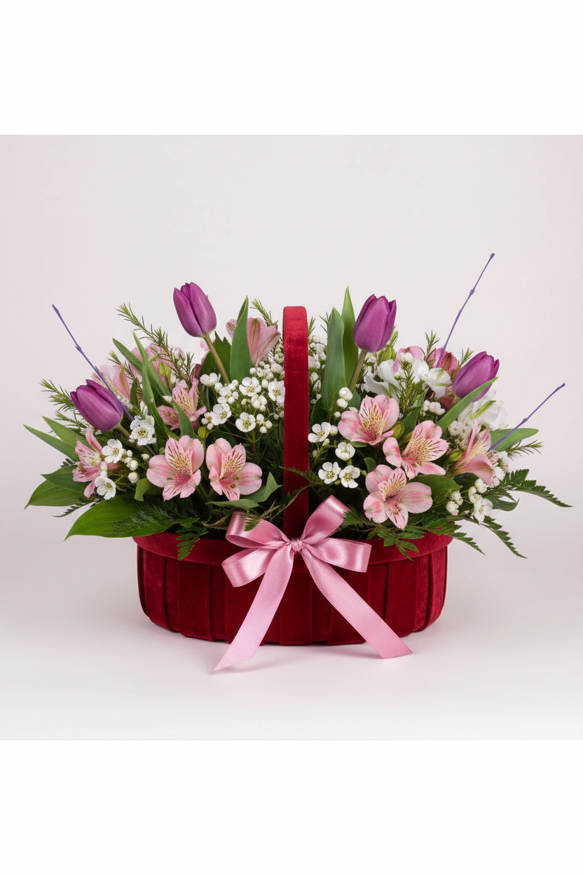 Floral Basket with Elegant Background