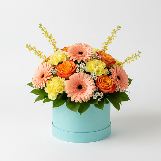 Aqua Blue Easter Hat Box - Balanced Composition