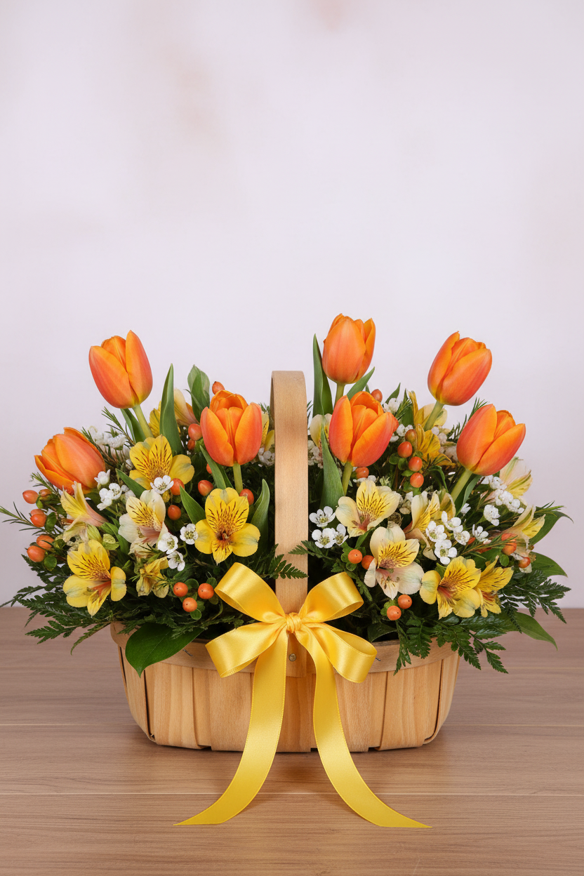 Orange & Yellow Trug Basket Arrangement